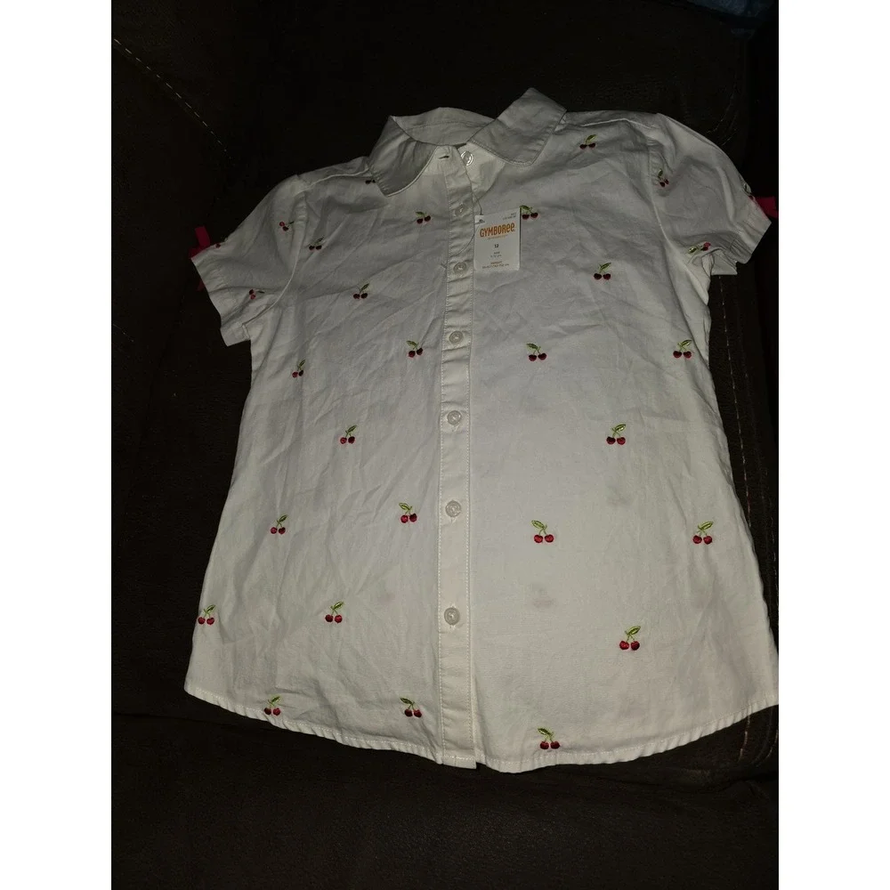 Gymboree cherry cute collared Peter pan top size 12 nwt